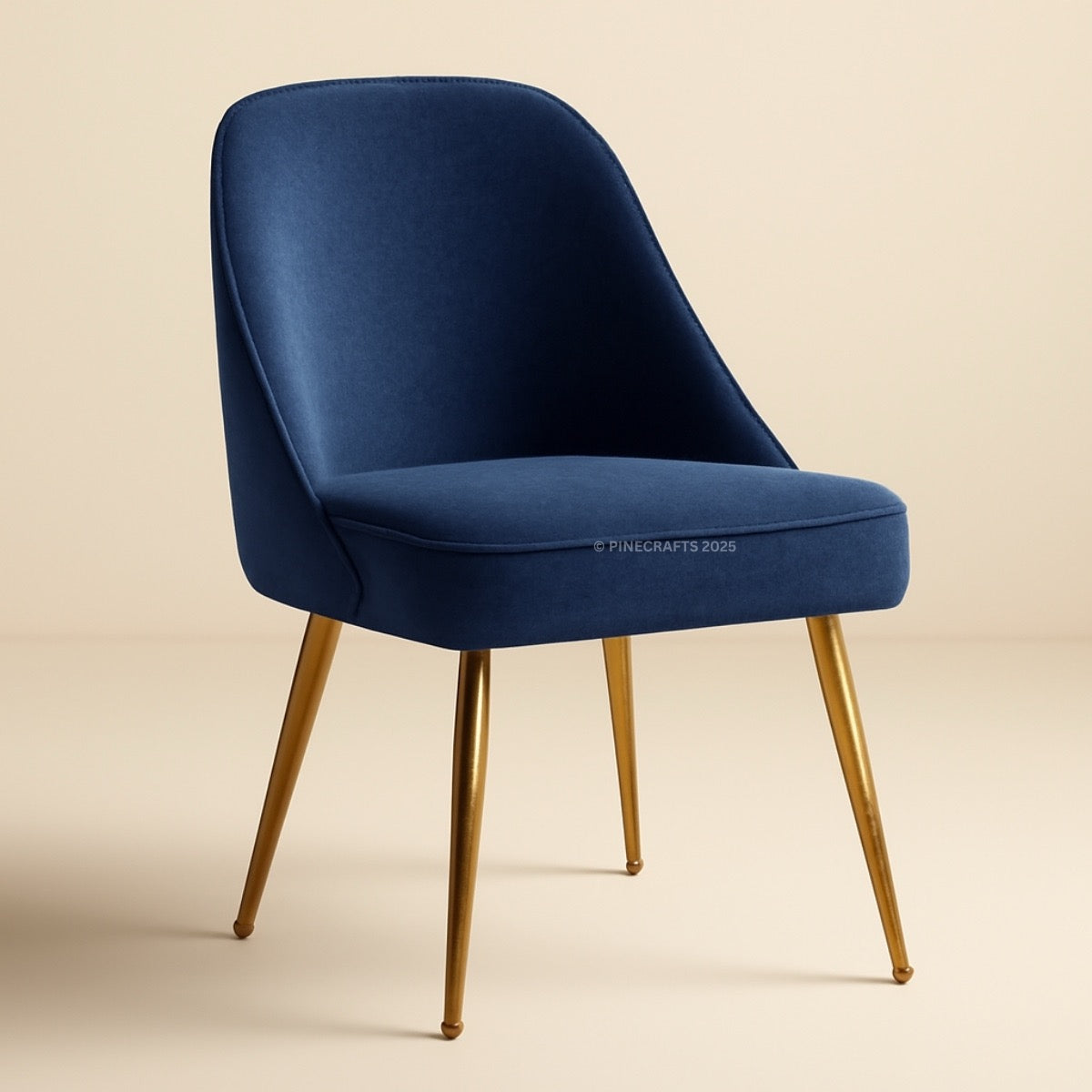 Blue chair with gold legs on a beige background